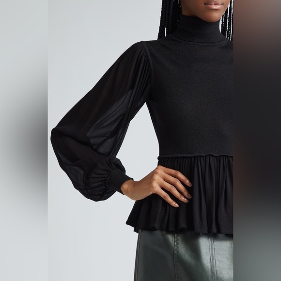 ULLA JOHNSON 
Liana Mix Media Balloon Sleeve Peplum Turtleneck - Picture 4 of 10